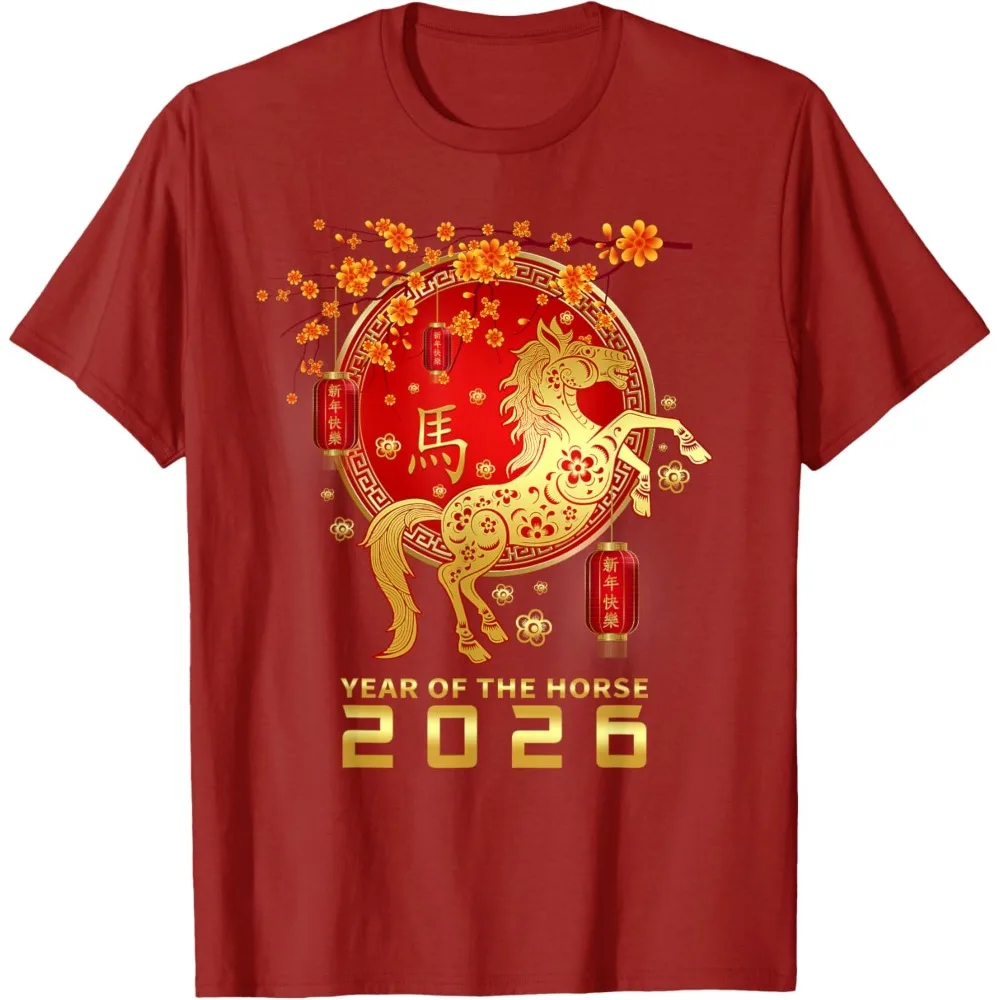 السنة الصينية الجديدة 2026 السنة القمرية الجديدة 2026 سنة الحصان تي شيرت ريترو الحصان تيز للجنسين الملابس Y2k اكسسوارات النساء المحملة #3