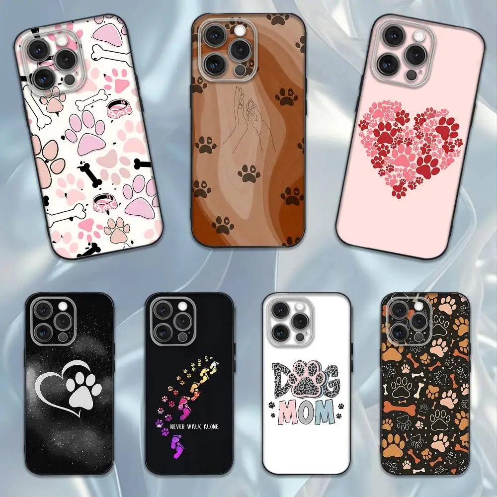 

Dog foot print Paw Colorful Pattern Phone Case For iPhone 16e,16,15,14,13,12,11,Pro,X,XS,Max,XR,Plus,Mini Soft Black Cover