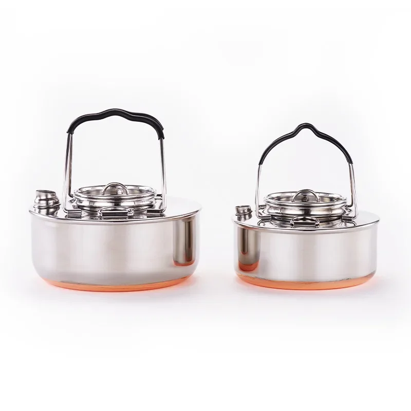 0.9L/1.5L Camping Kettle Outdoor Portable Stainless Steel Kettle Picnic Cookware Tea Kettle Outdoor Mountaineering Equipment