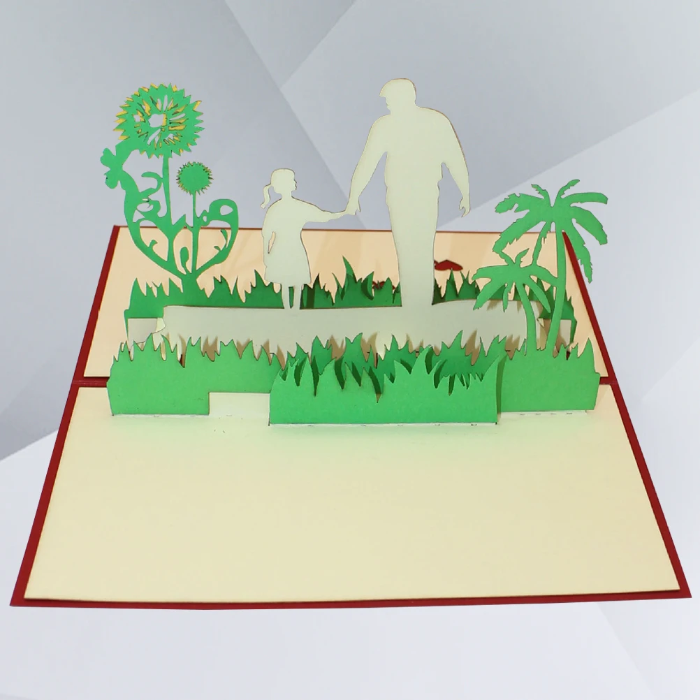 

3D Up Greeting Card Red Cover Creative Handmade Paper Craft for Father's Day Best Wish Sunflower Card Up Cards