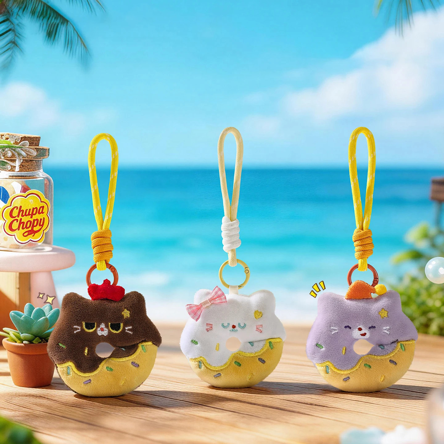 

Furry doughnut pendant, cute cat keychain, bag hanger, jewelry for mobile phone chain, as a gift for girls