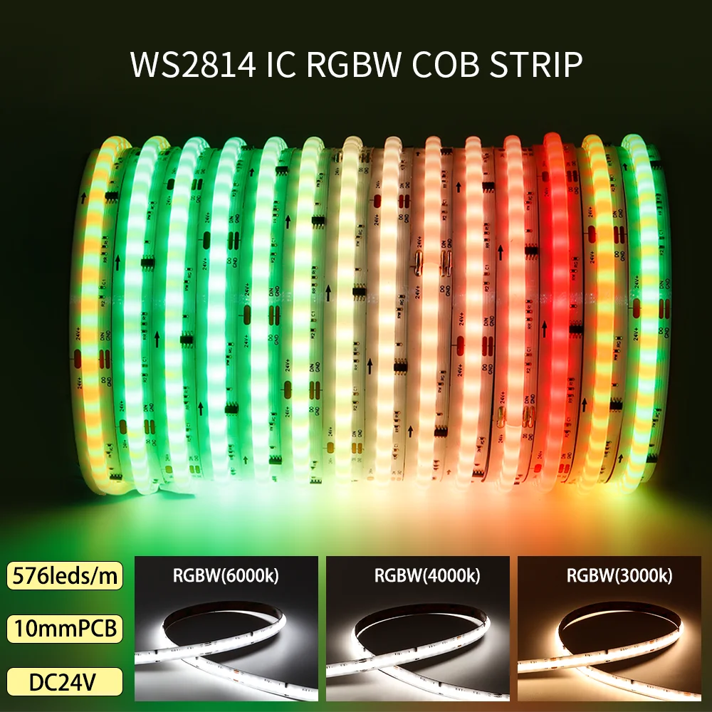 DC24V WS2814 RGB IC Addressable COB LED Light Strip Running Horse Full Color RGBW linear Flexible 576Leds/m 10mmPCB led Lights