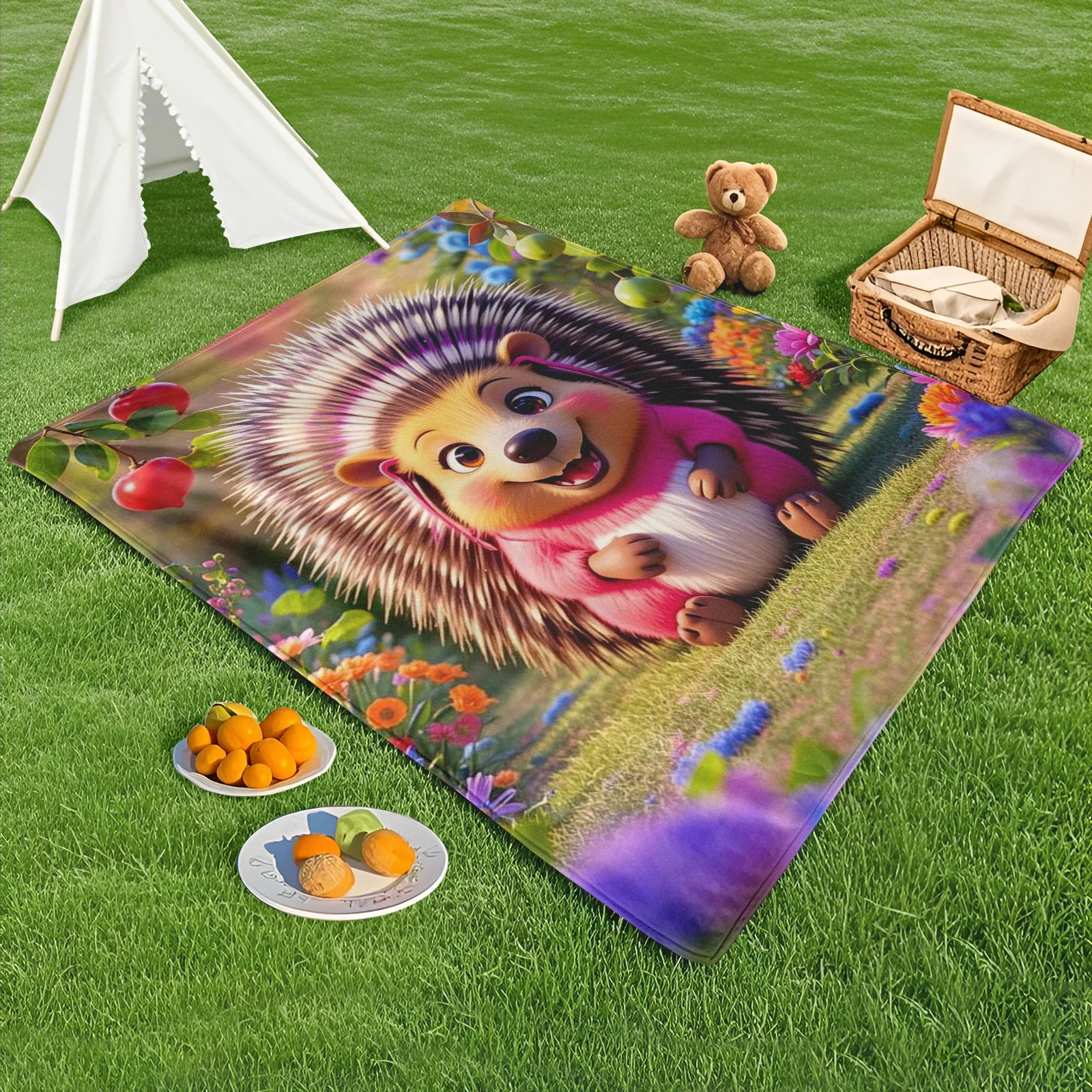 

Charming Porcupine Blanket With Anthropomorphic Flower Dress Design For Unique Outdoor Adventures And Stylish Comfort