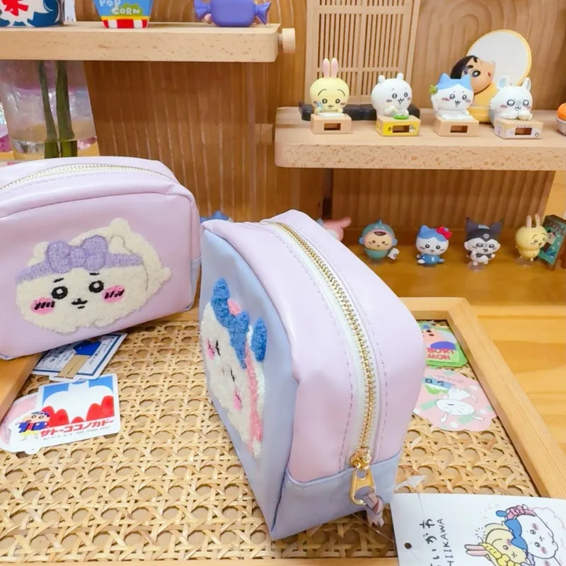 Chiikawa Hachiware Anime Kawaii Cosmetic Bag Usagi Embroidered Cartoon Double-sided Pattern PU Storage Coin Purse Holiday Gift