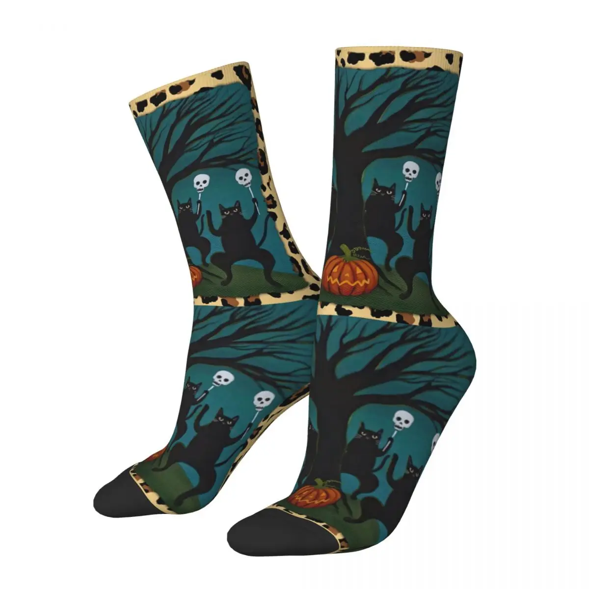 

Women's Hallow's Eve Halloween Pumpkin Socks Fashion Black Cats With Skull Socks Novelty Middle TubeCrew Socks Best Gift Idea