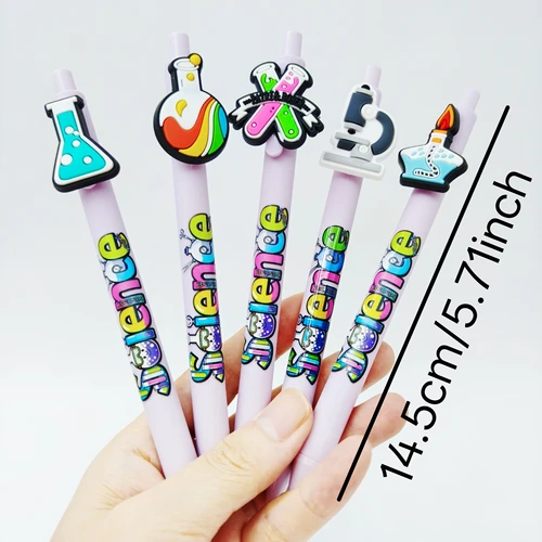 Imagen 2 del producto Bolígrafo con parche temático de laboratorio de ciencia, bolígrafo de gel con impresión de color púrpura taro, papelería de oficina, regalo, 6 uds./13 Uds.