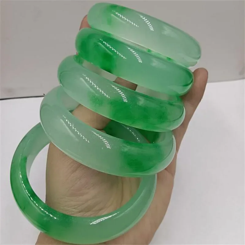 Ice Drifting Green Flower Bracelet Jade Bangle Jade Green Transparent Advanced Jewelry Eliminates Misfortune Safeguards Peace