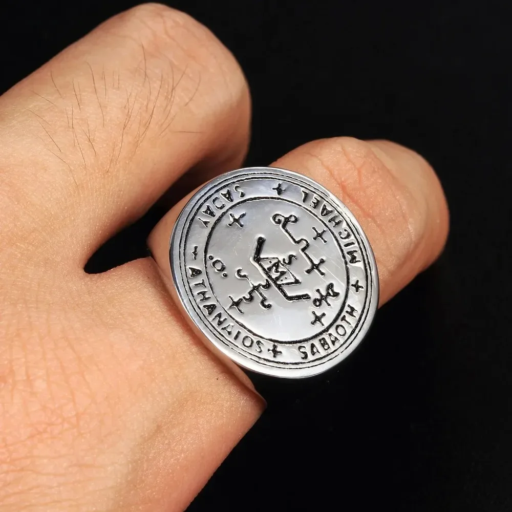 Archangel Solomon\'s Rings Amulet Symbol Stainless Steel Finger for Men Him StarofDavid Jewelry US Size 7-14