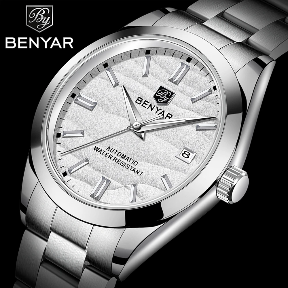 BENYAR 2024 New 40MM Desert Texture Luxury Men\'s Night Light Stainless Steel Men\'s Automatic Mechanical Watches BY-5208 Reloj