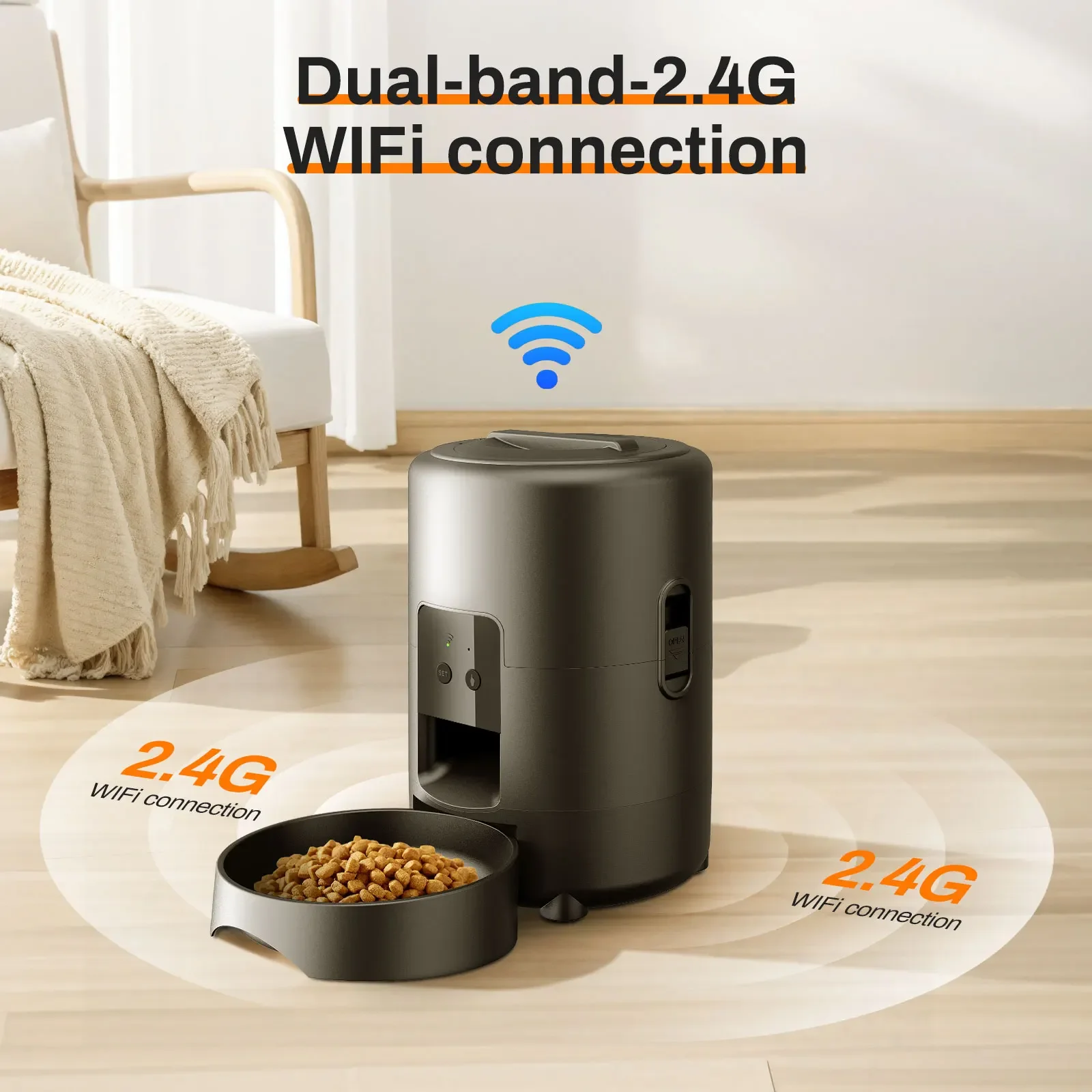 Automatic Smart Pet Feeder 2L/67.63oz Eco-Friendly Plastic Dog Cat Bowls Tuya App Control Timed Slow Food Eating 6-Hour Pause