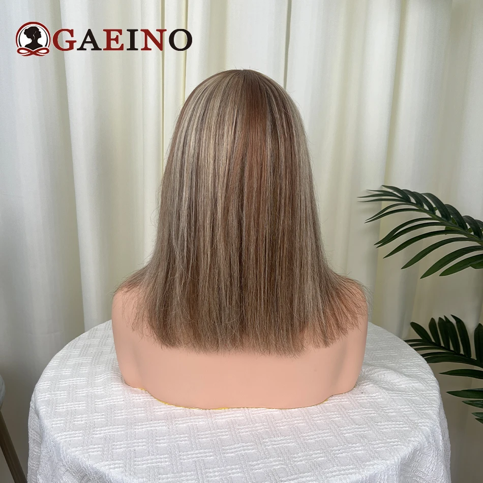 Peluca Bob corta con flequillo para mujeres blancas, cabello humano brasileño 100% Real, 150 de densidad, Color ombré, hecha a máquina