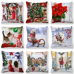 Christmas Cushion Cover Polyester Pillow Covers Winter Snow Scene Printed Pillowcase Decorative Sofa Cushions Throw Pillow Case