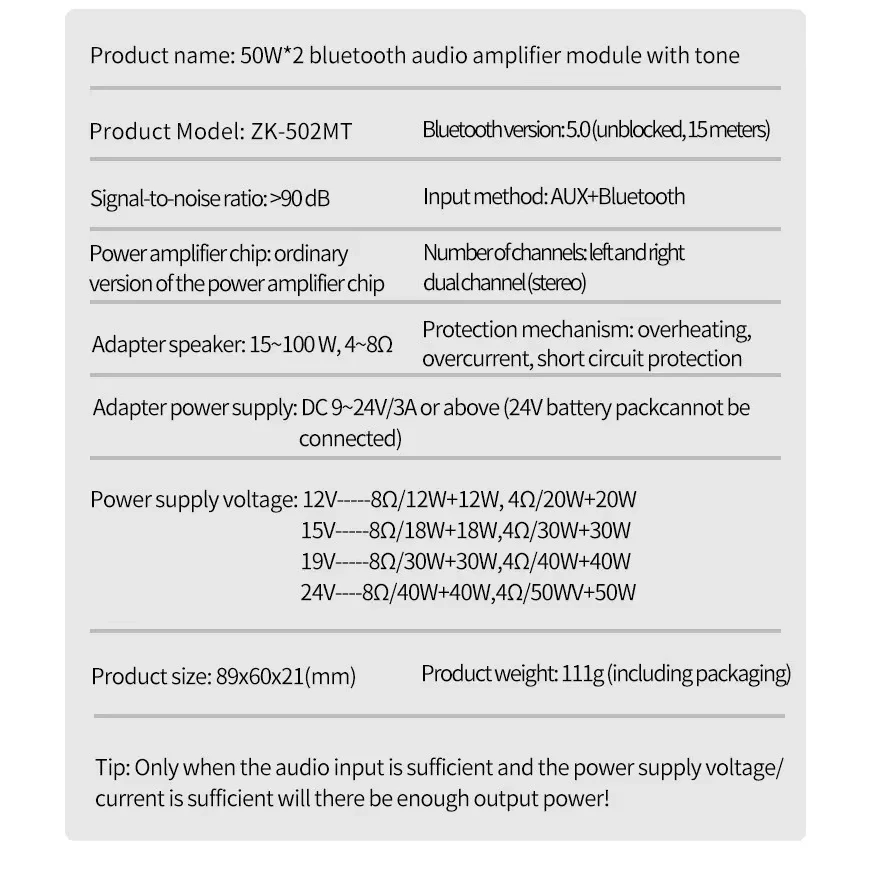 Bluetooth 5,0 Subwoofer Verstärker Bord 2,0 Kanal High Power Audio Digital HIFI Stereo Verstärker Bord 2X50W Bass AMP ZK-502MT