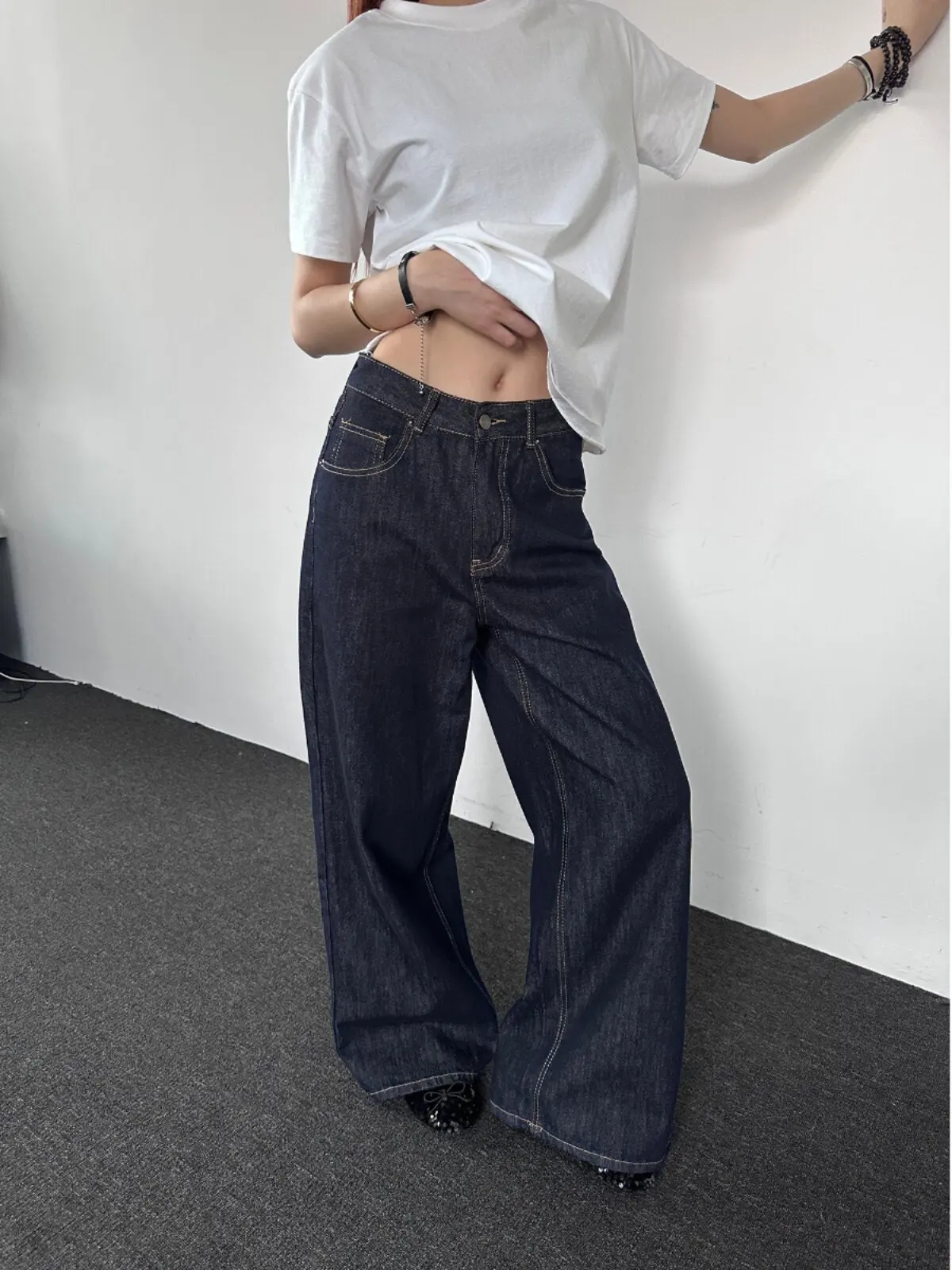 

American High Street Vintage Loose Straight Leg Denim Blue Jeans Cleanfit Casual Wide Leg Pants Men's Women's Spring Season