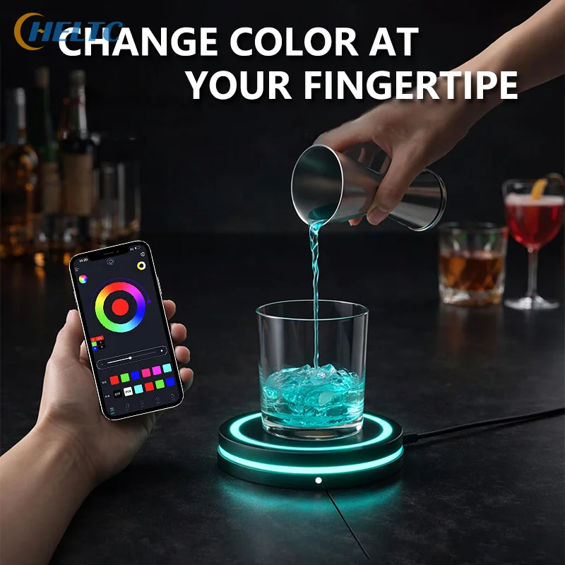 Smart Coaster Cocktail Maker Machine With LED Lights & Waterproof Design – Interactive Color-Changing Cup Pad For Home Bar