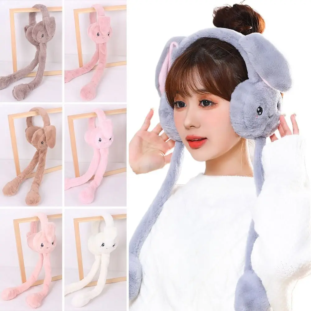 Soft Kids Adult Gifts Student Couple Jumping Up Caps Ear Warmers Winter Plush Ear Muffs Ears Protection Moving Rabbit Earmuffs