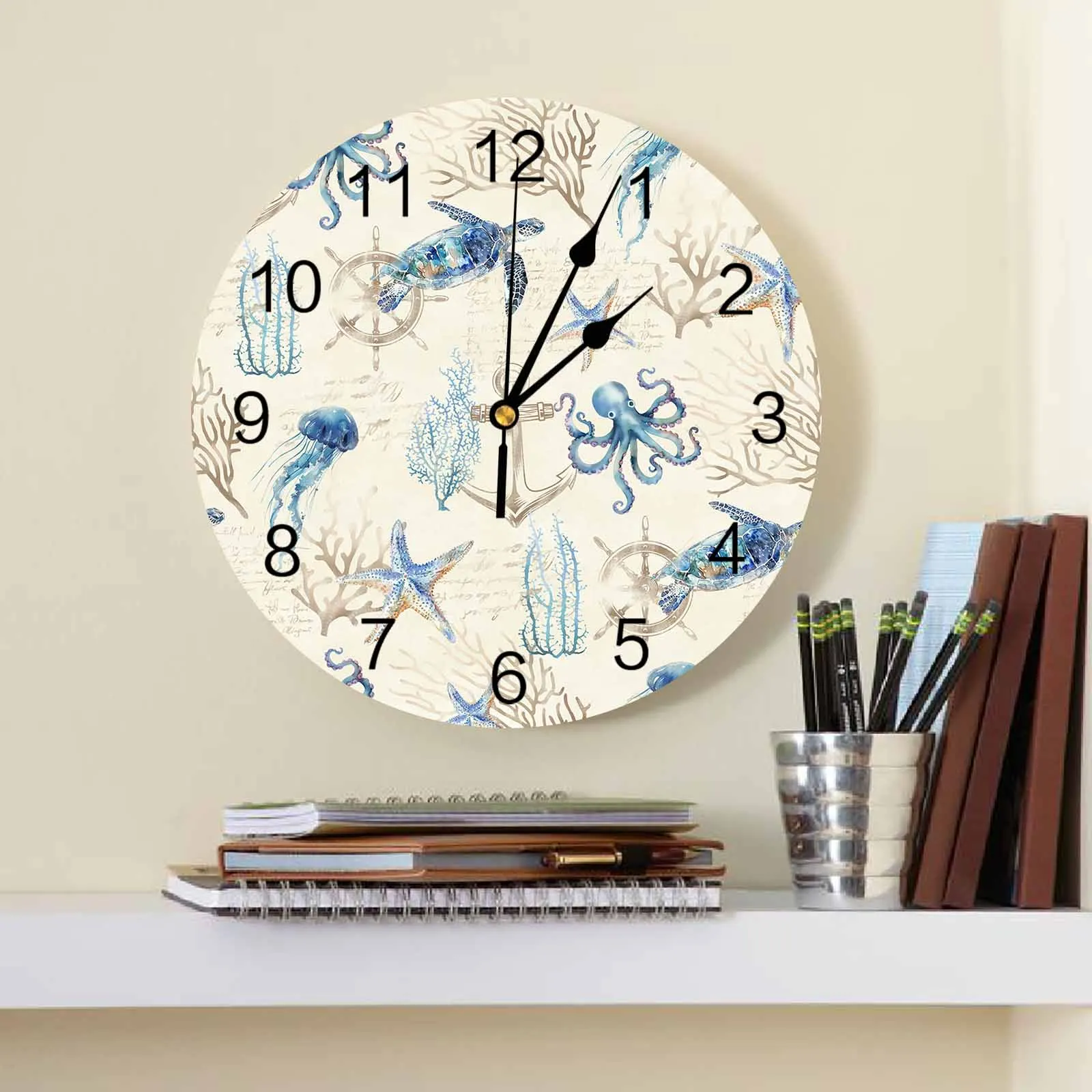 Summer Ocean Coral Turtle Anchor PVC Wall Clock Bedroom Decoration Wall Clock Modern Design Home Decore Wall Digital Clock