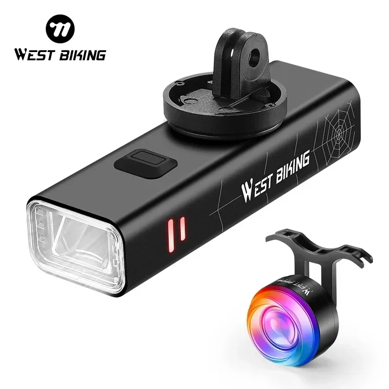 WEST BIKING Cycling Lights Set 400/600/800LM Bike Regular/Hanging Front Light Spiderweb Pattern Brake Sensor Colorful Rear Light