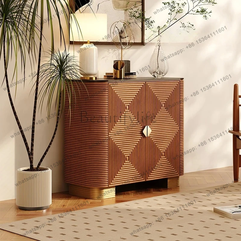 

2025Medieval rock slab mystery cabinet entry living room wall decorative cabinet light luxury modern carved dining side cabinet