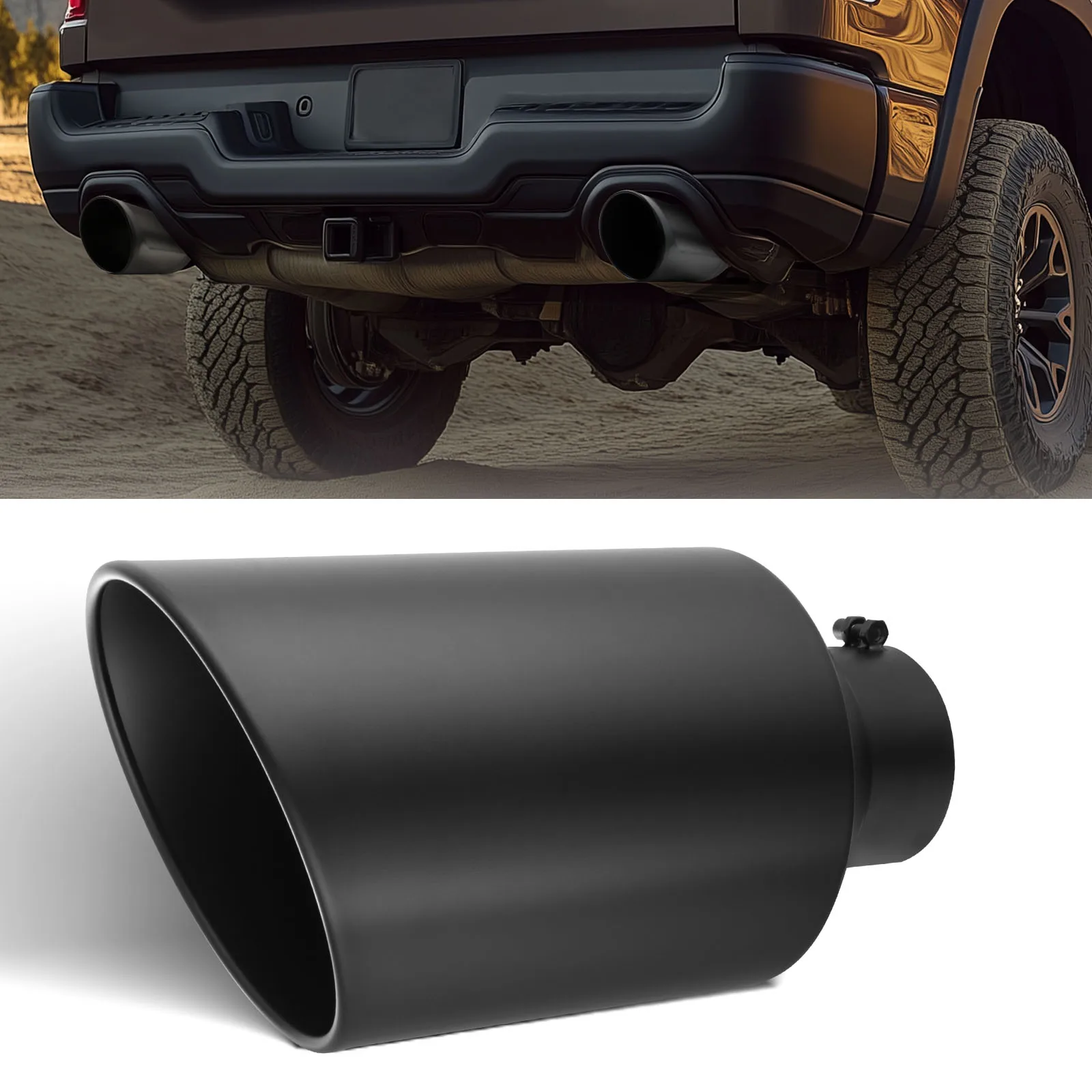 

4" inlet 8" Outlet 15" Overall Length Stainless Steel With Black Powder Coated Finish Universal for Vehicles