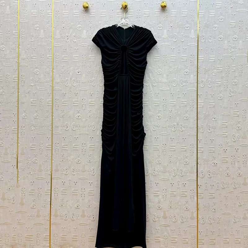 فستان نسائي مثير بطيات على الخصر، فستان طويل للحفلات الولائم للتخسيس ومناسب الشكل، طراز صيف 2025 الجديد