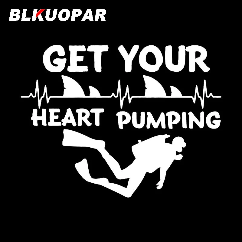 BLKUOPAR Get Your Heart Pumping Pattern Text Car Stickers Shark Dive Decal Waterproof Die Cut Bumper Helmet Car Goods