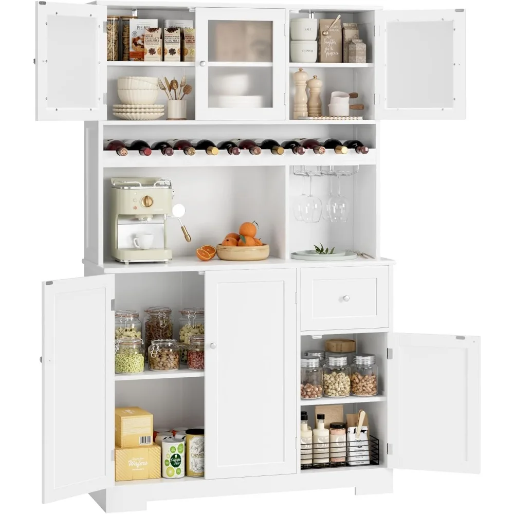 Armário despensa com micro-ondas Stand, cozinha Hutch, gavetas e bancada grande, Buffet armário com Hutch, 71 "H