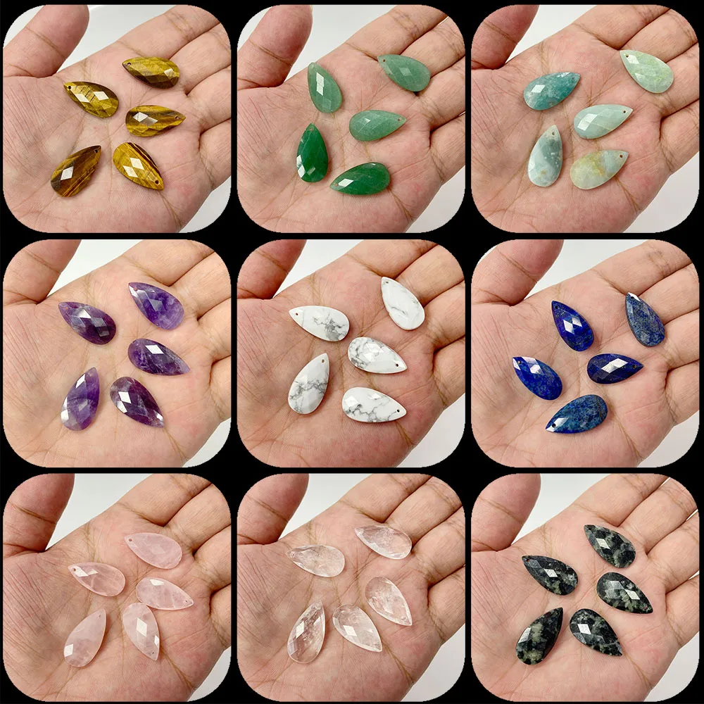 5PCS 13X25MM Faceted Water Drop Natural Stone Pendants Charm for Jewelry Making Crystal Tiger Eye Necklace Earring Accessories