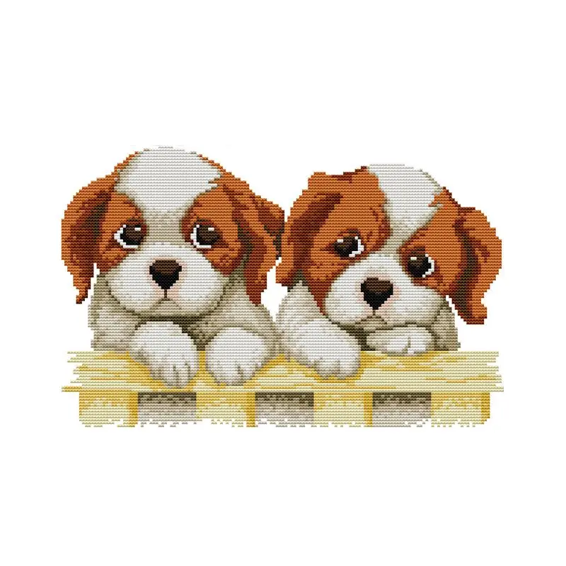 DIY Hand Knitting Print Set Embroidery Set 11CT Two Puppy Patterns 46 * 32cm Home Decoration