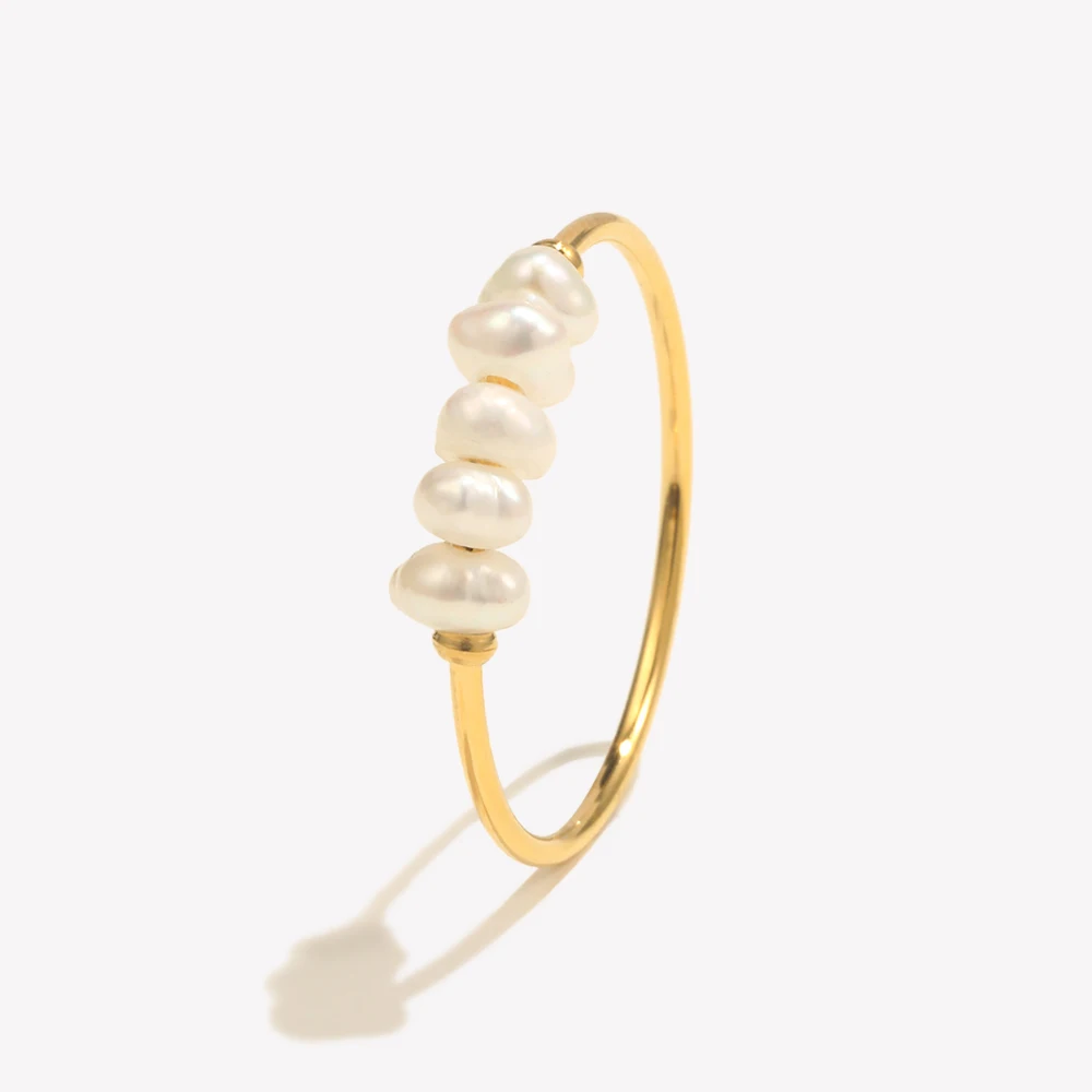 E.B.belle, anillos de perlas de agua dulce de acero inoxidable chapado en oro para mujer, accesorios para mujer, bagues acier inoxydables para mujer