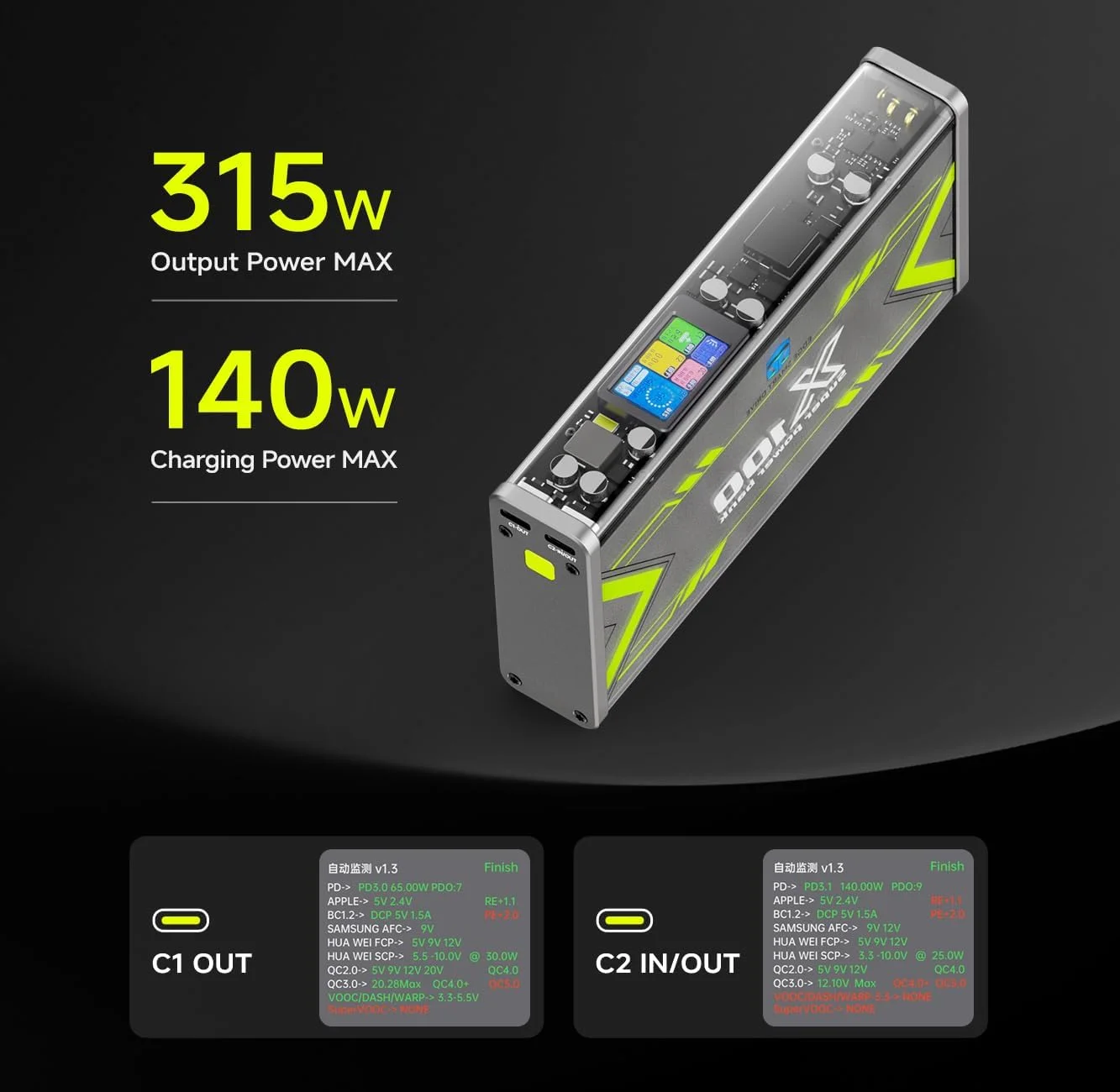 

Camolech X100 30000mAh 315W Power Bank–Equipped with PD3.1 Fast Charging, IPS Display & Dual USB-C/XT30 Ports, Ideal for Multi