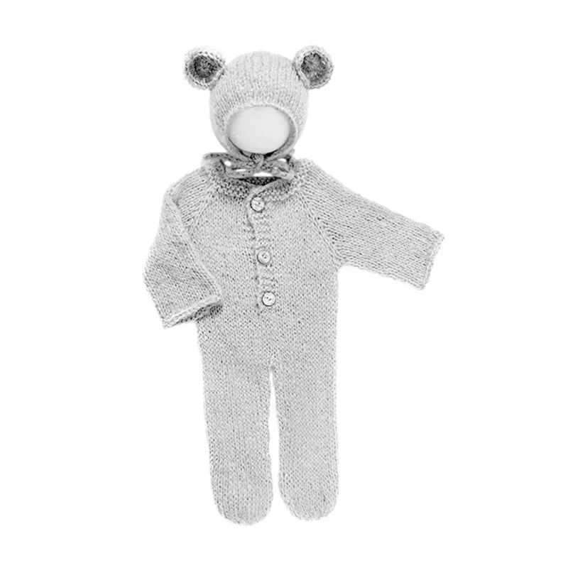 ❤️Newborn Photography Clothing Mohair Bear Ear Hat+Jumpsuits 2Pcs/set Studio Baby Photo Prop Accessories Knitted Clothes Outfits