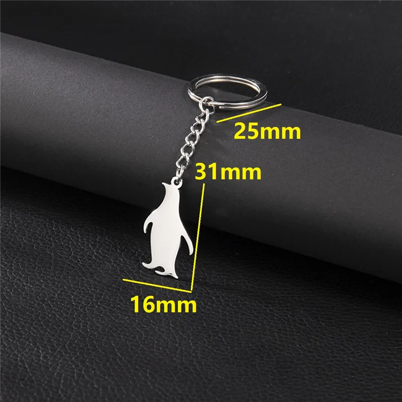 Cute Penguin Stainless Steel Keychain Girls Cartoon Car Keyring Kawaii Wolf Dog Pendants Bag Accessories Creative Gift