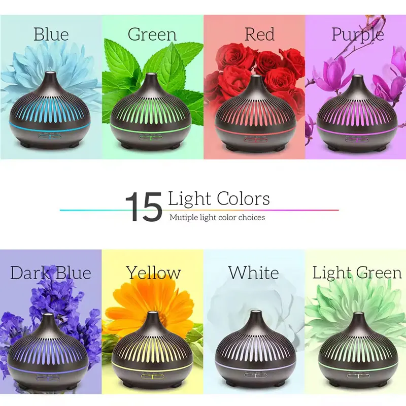 2025 Wood Grain Remote Control Ultrasonic Air Humidifier 500ML Aromatherapy Essential Oil Diffuser Cool With 7-Color LED Light