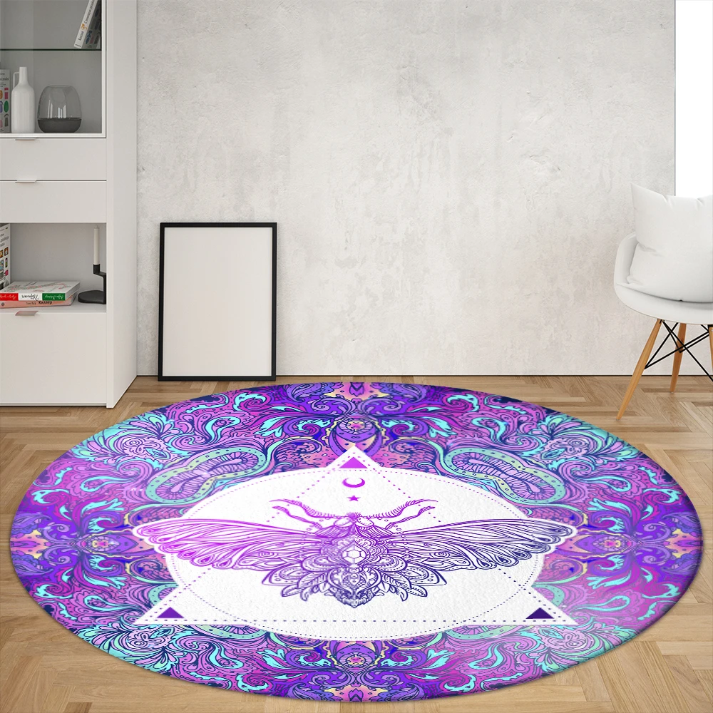 

Psychedelic Butterfly Round Rugs Elephant House Sofa Carpet Home Living Room Bedroom Bathroom Floor Mats Print Decorate Carpet