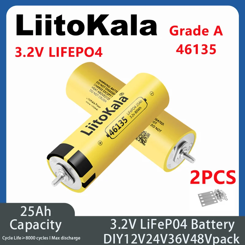 LiitoKala 46135-3.2V 25Ah high capacity Deep cycle Lifepo4 Battery for 12v 24v 48V LiFePO4 Rechargeable Battery