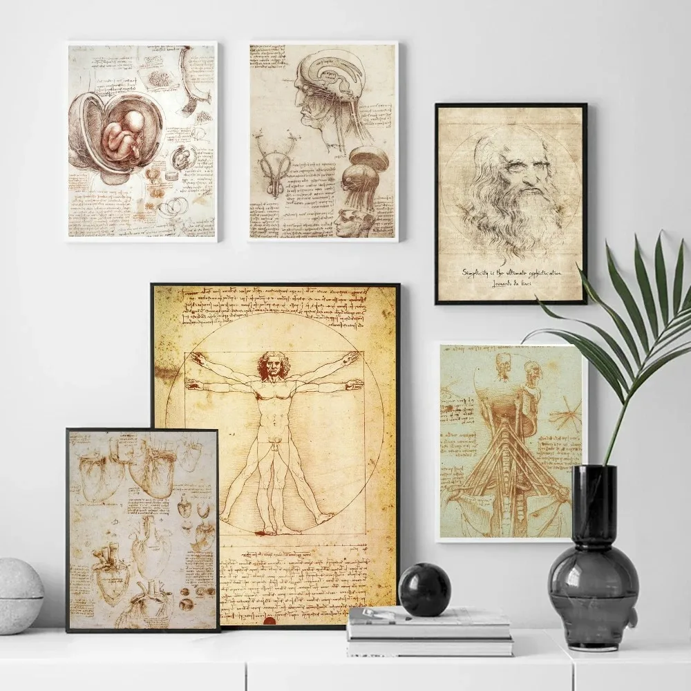 Leonardo Da Vinci Manuscript Vitruvian Man Poster Paper Print Home Living Room Bedroom Entrance Bar Cafe Art Painting Decoration