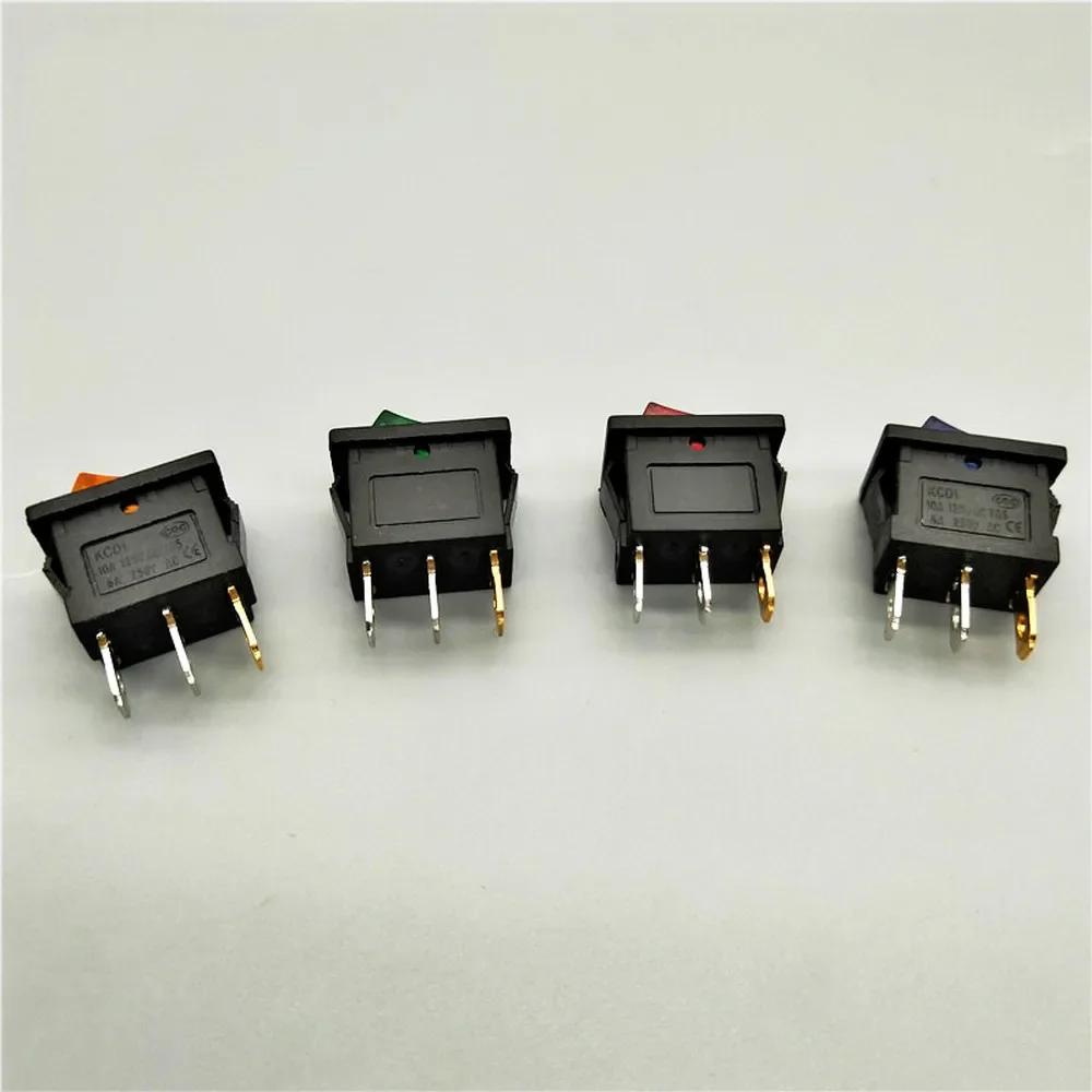 5pcs  KCd1 3pin LED red yellow green blue light boat car rocker switch 6A / 10A 250V / 125V AC 110V 220V