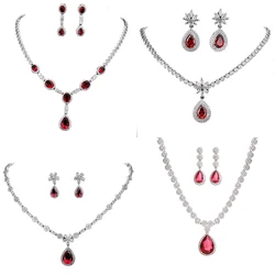 SUGO Classic Fashion Small CZ Chain with Water Drop Pendant Necklaces Earrings Sets for Elegant Women Shiny Wedding Accessories