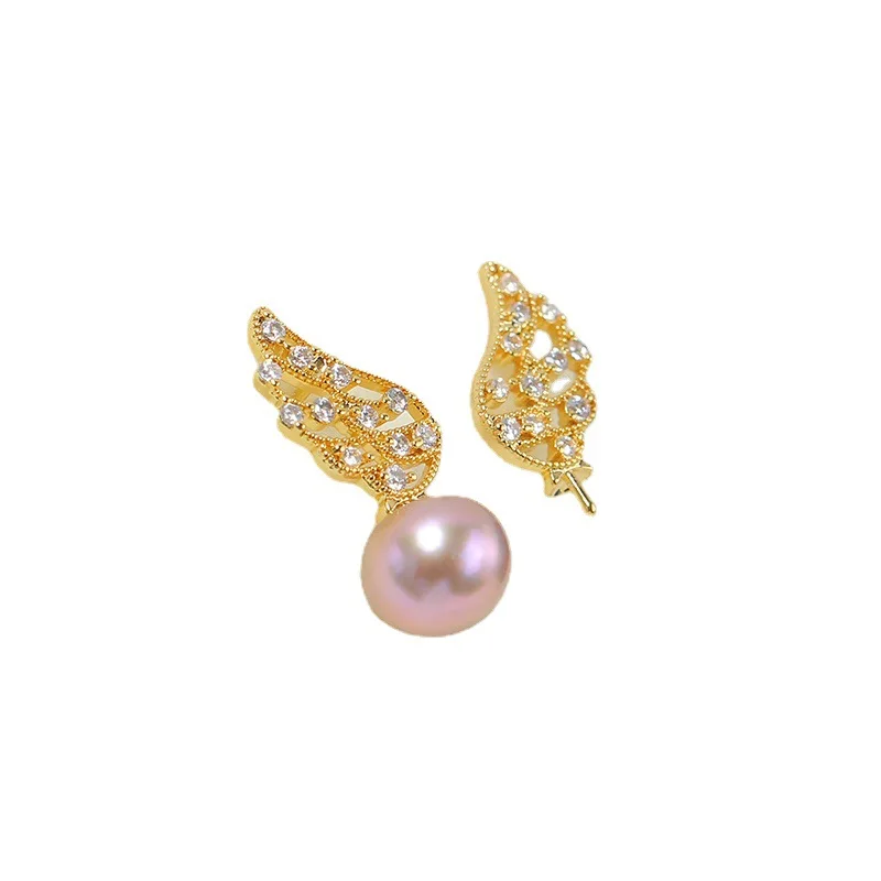 E039 Gold Plated Copper S925 Sterling Silver Needle Wing Pearl Stud Earrings Findings Jewelry Making DIY Jewelry Accessories