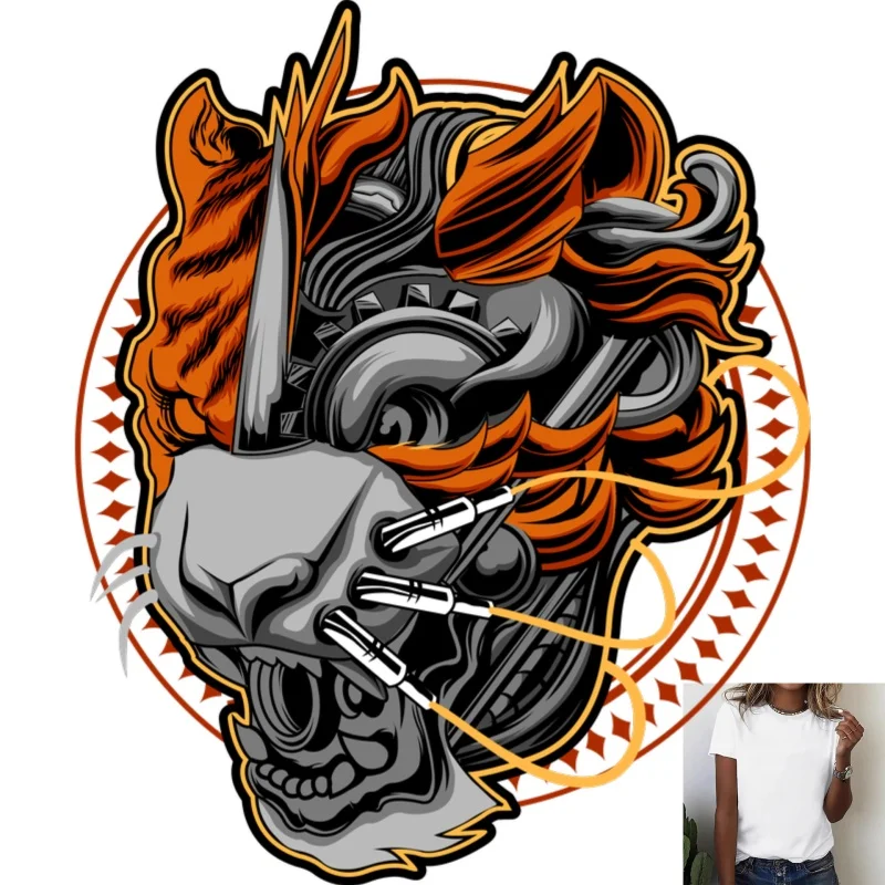 Mechanical Tiger Graphic Heat Transfer White Ink Iron - on Patch, Trendy & Cool Style, Suitable for T - shirts, Canvas Bags and