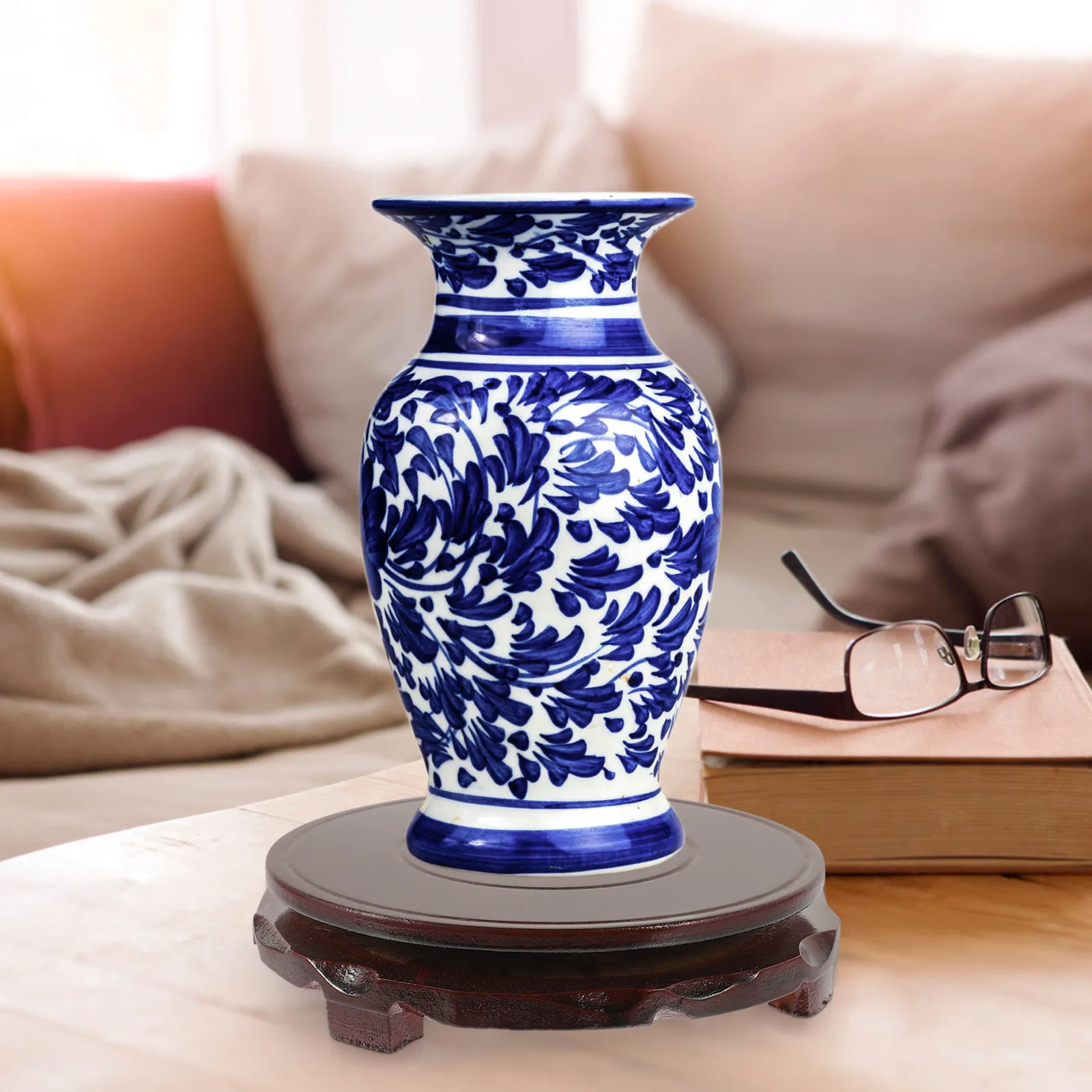 

Swivel Wood Base Pedestal 18cm Diameter Sturdy Plant Stand for Flower Pot Display Indoor Garden Decor Accessories