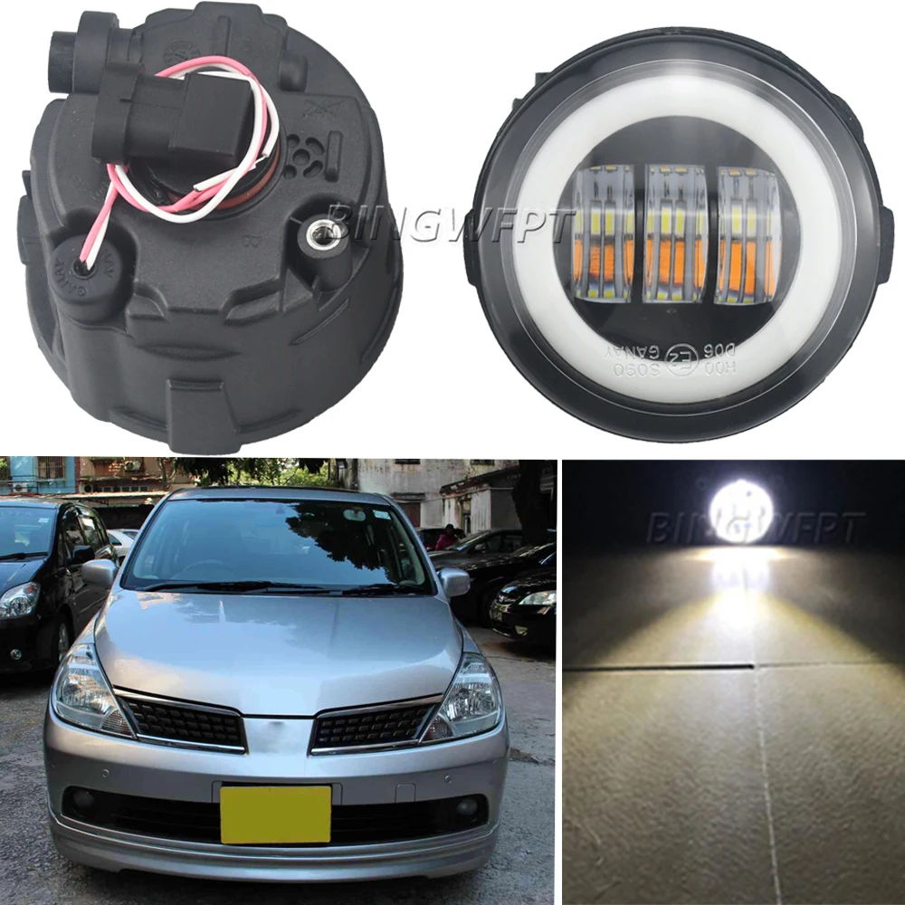 HIGH QUALITY Angel Eye DRL For Nissan Tiida Latio 2005 2006 2007 2008 LED Fog Lights Fog Lamp Daytime Running Lights H11 12V