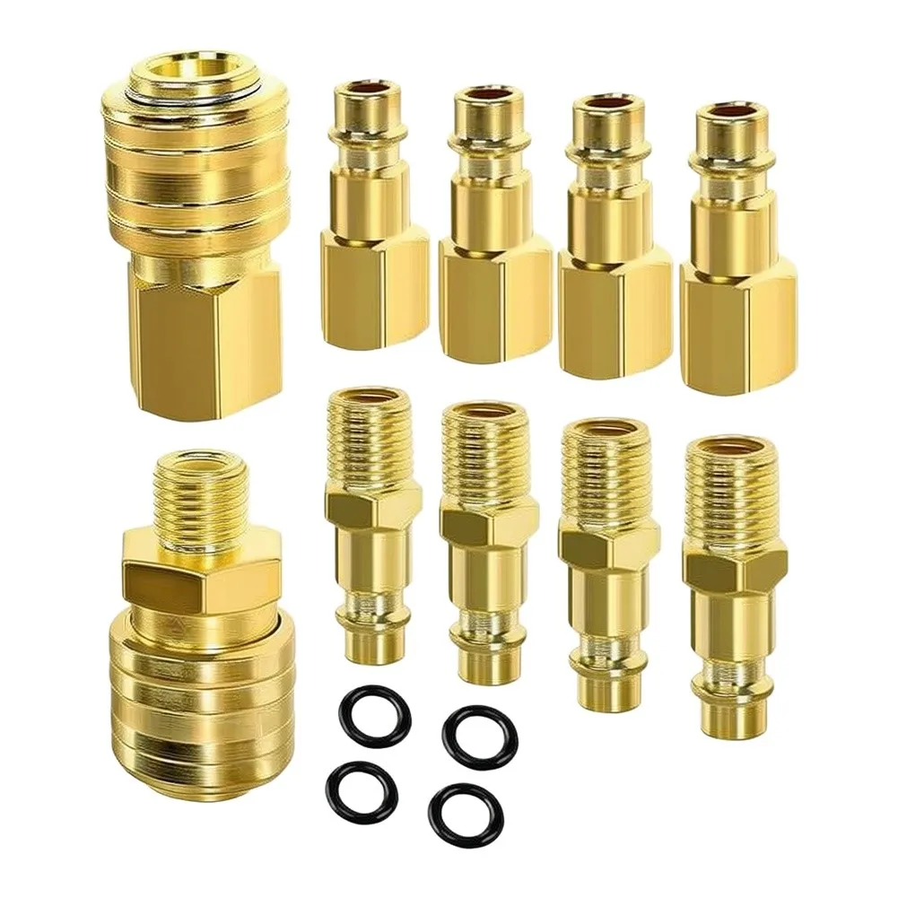 1/4 inch Quick Connect Fitting Set for Air Tools Includes Male Female Thread Couplings and Safety Valve Design
