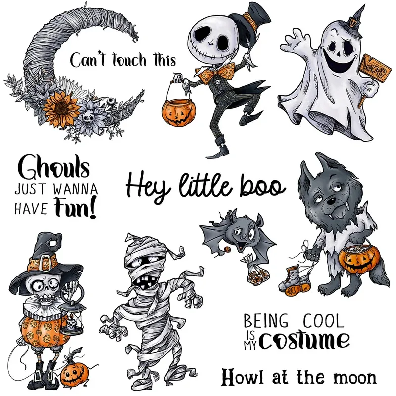 

Cute Halloween Ghost Skeleton Metal Cutting Dies Clear Stamp DIY Scrapbooking Dies Silicone Stamps For Cards Albums