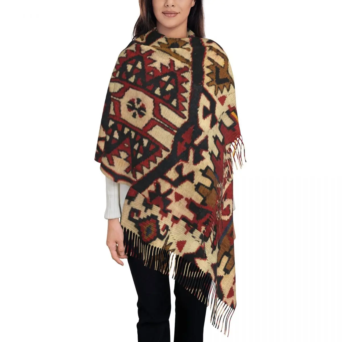 

Luxury Boho Bohemian Turkish Ethnic Kilim Style Tassel Scarf Women Winter Warm Shawl Wrap Ladies Navajo Ethnic Tribal Scarves