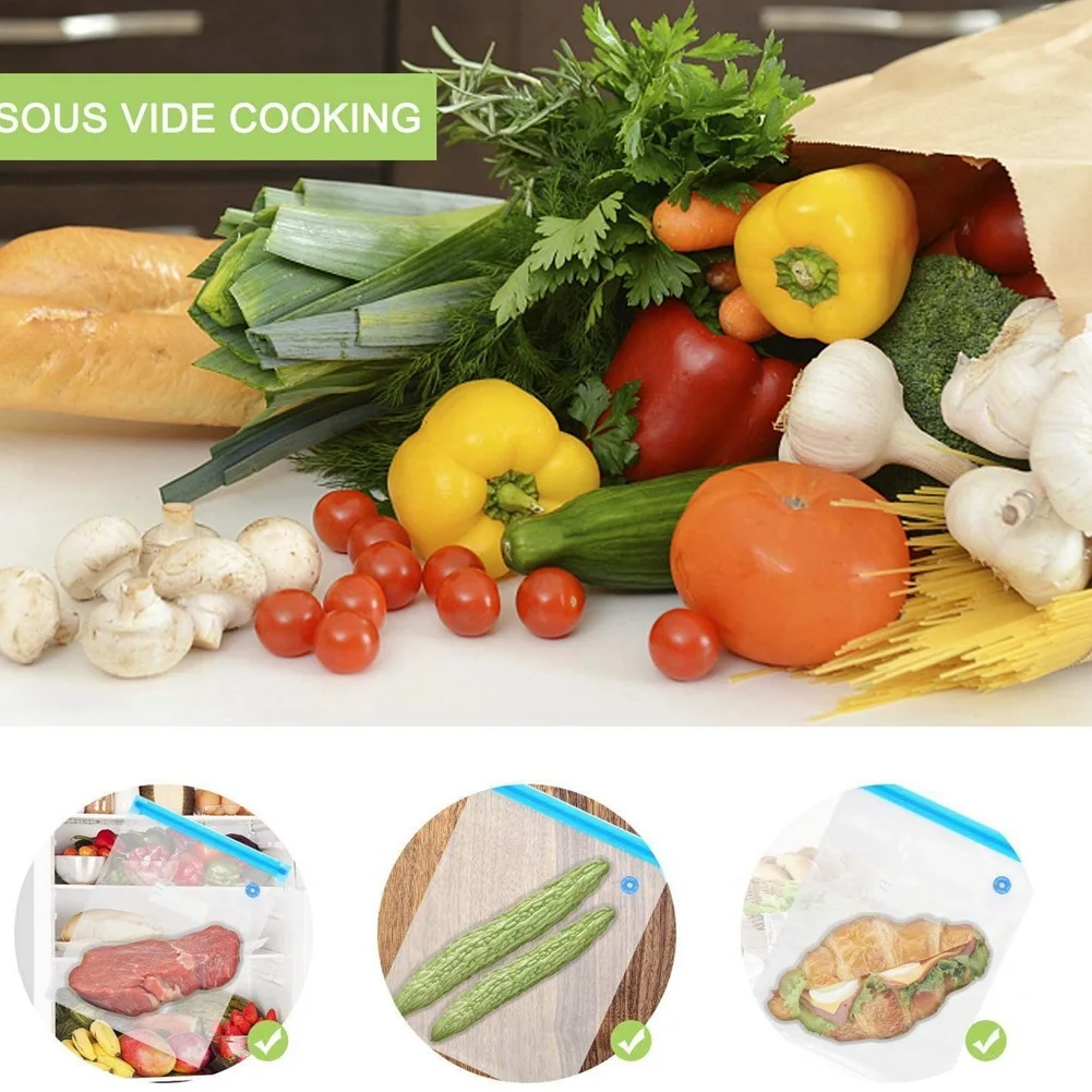 BFYL-Sous Vide Bags, 20 упаковок, многоразовая электрическая вакуумная плита для хранения пищевых продуктов, с 1 ручным насосом, герметичный пакет 3 размеров, 4 зажима