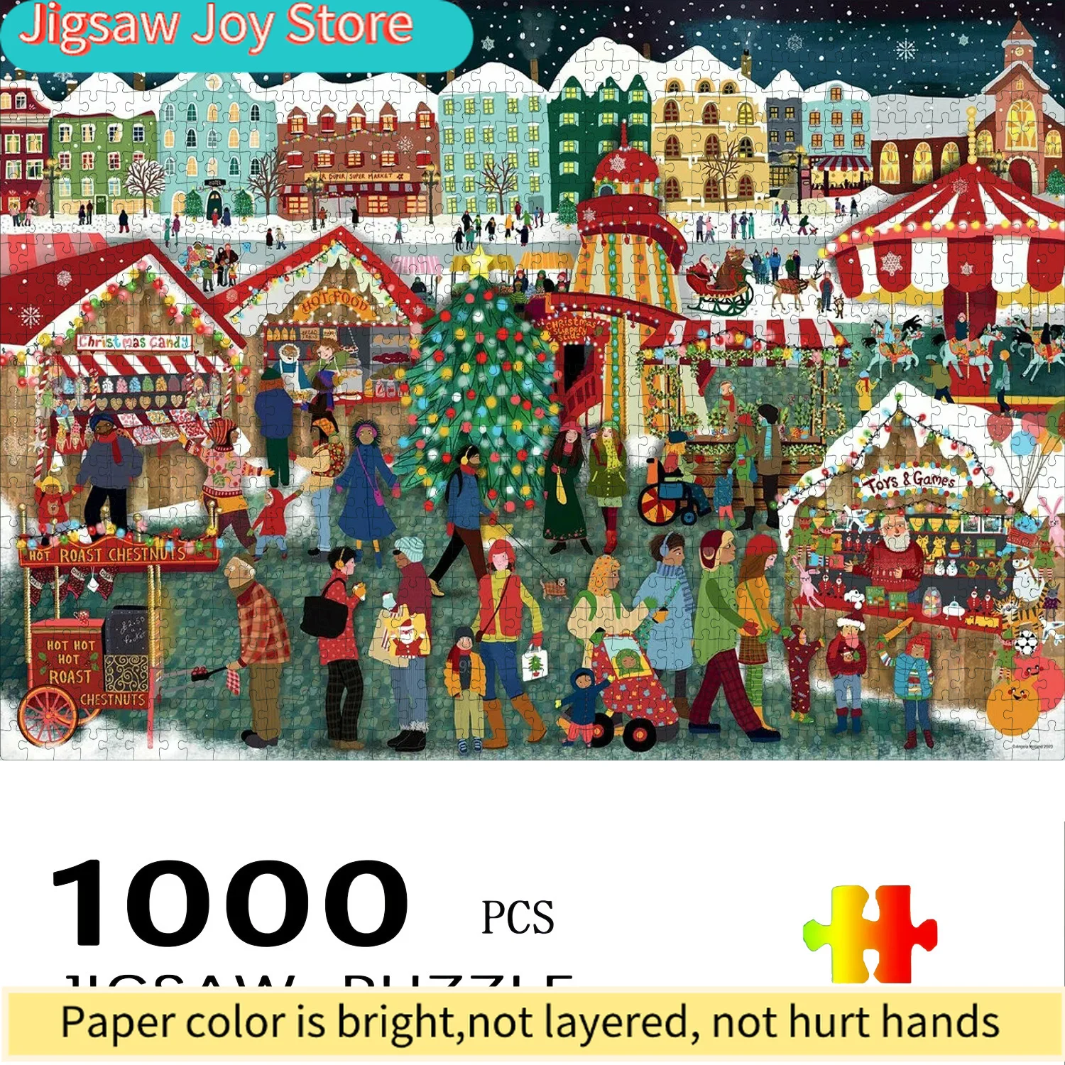 

Красочная рождественская головоломка | Прочный картонный короб, портативный, идеально подходит для семейных встреч и праздничных вечеринок, креативный дизайн.