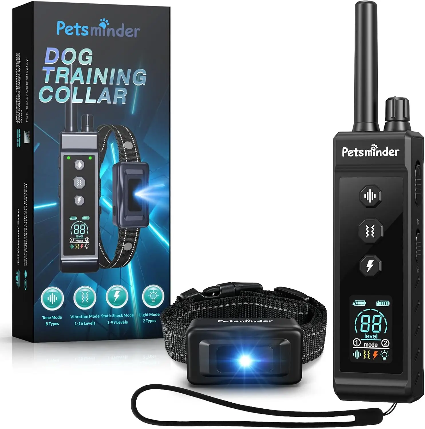 

Перезаряжаемый ошейник для собак, диапазон 4000 футов, водонепроницаемость IP67, 5 режимов обучения для собак 10–150 фунтов