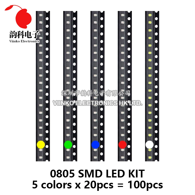 100 sztuk 5 kolorów po 20 sztuk 5730 5050 3528 1210 1206 0805 0603 0402 Zestaw diod LED SMD Czerwony Zielony Niebieski Biały Żółty